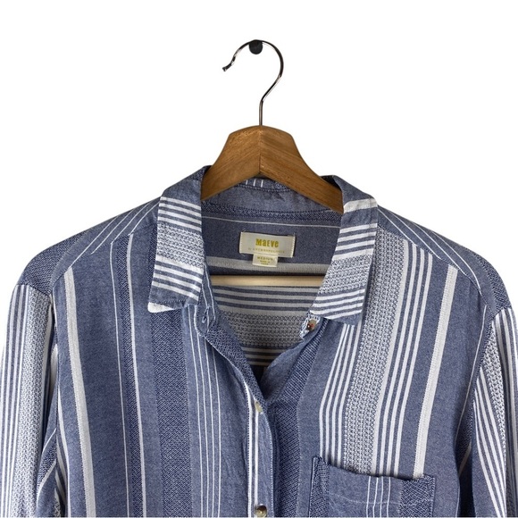 Anthropologie Maeve Blue Chatham Striped Button Down Shirt Size Medium - Picture 4 of 9